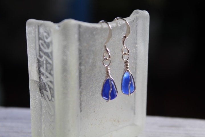 Cobalt blue sea glass earrings 2025